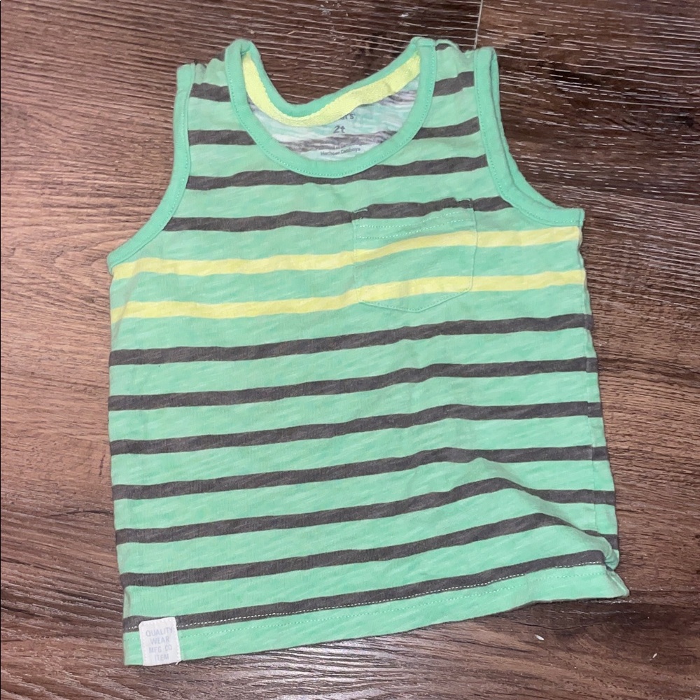Carter's Green, Yellow & Brown Striped Tank Top
